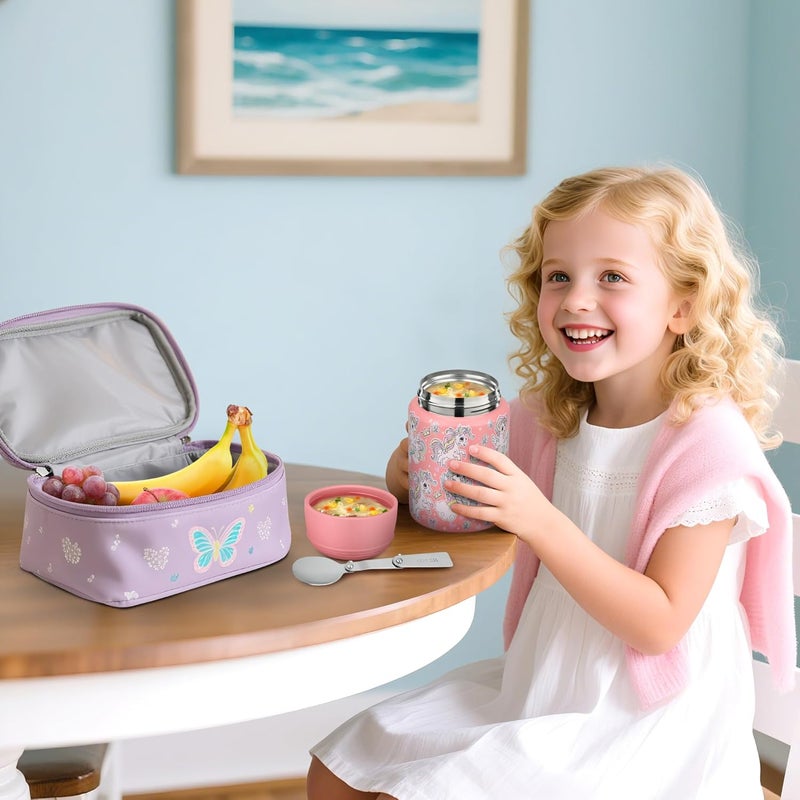 Haweek Soup Thermo for Hot Food Kids 16oz Insulated Food Jar Leakproof Thermo Lunch Container for Kids Wide-Mouth Stainless Steel Lunch Box for School with Handle Folding Spoon(3+)​ - Image 2